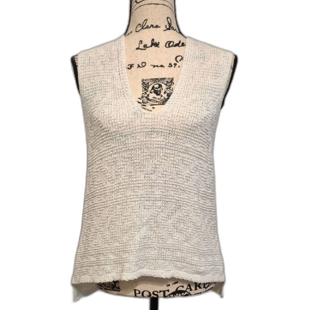 Madewell Sightseeing Sleeveless Summer Sweater M White Textured Crochet Knit